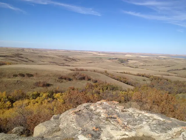 View from the sandstone cliff at St. Victor Petroglyphs